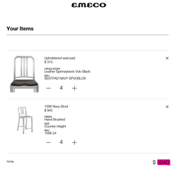 Bar chairs Emeco 1006 Navy Stool with upholstered seat pads