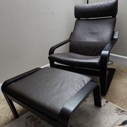 Ikea Leather Poang Chair + Ottoman