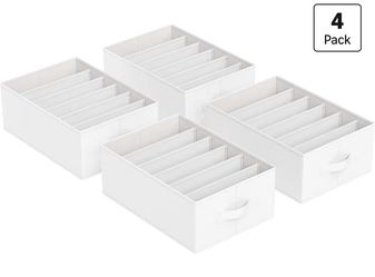 SONGMICS LRG Size Wardrobe Clothes Organizers 6-Compartment Foldable Drawer w/ Handles Set of 4 - White
