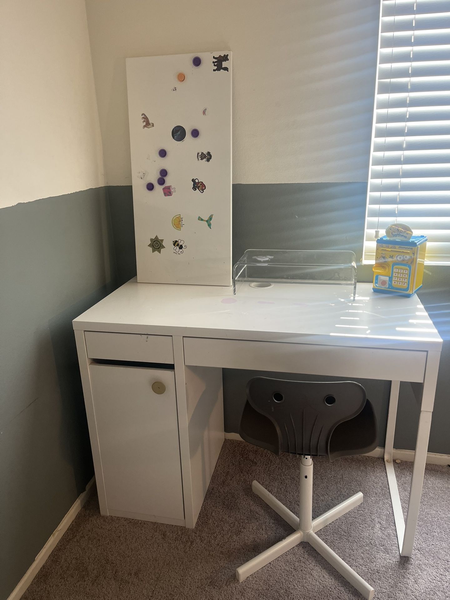 Ikea Desk, Chair, And Magnet Board