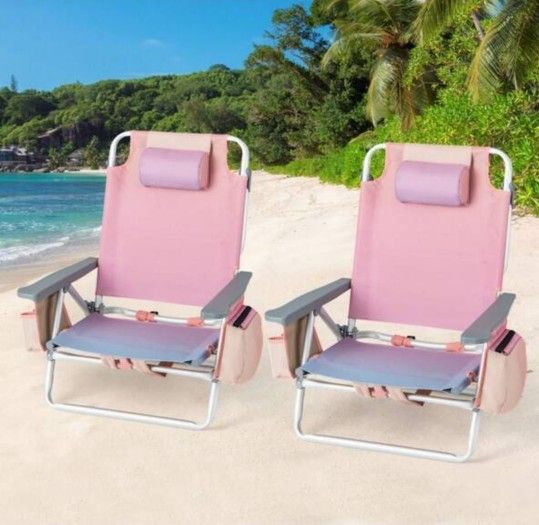 Clihome
2-Pieces Aluminum Folding Backpack Beach Chair in Pink with Pillow