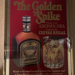 Vintage Lochan Ora / Chivas Regal “Golden Spike” Bar Mirror – Liquor Advertising Sign