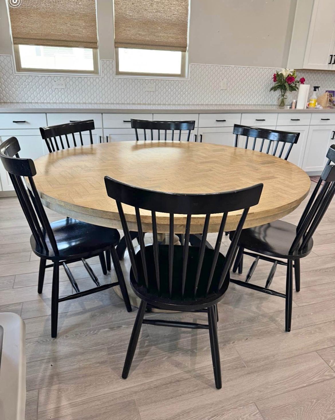 Round dining table and chairs