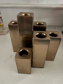 Gold Metal Taper Candle Holders Set of 6