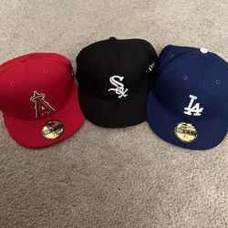 Angels, White Sox, & Dodgers Fitted Caps - 3 For 1! Sizes Pictured