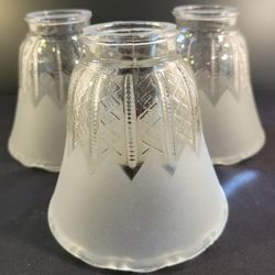 Vintage Frosted Embossed Clear Glass Ceiling Fan Shades (Set Of 3)