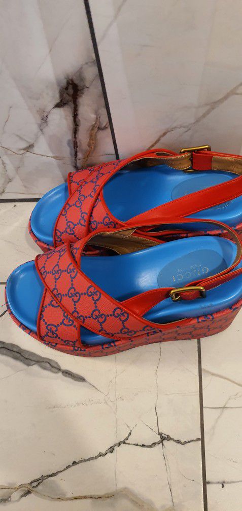 Bright Red and Blue Gucci High Heels