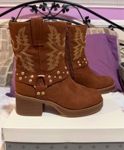 Sun + Stone Norahhf Russet Brown Western Studded Embroidery Ankle Boots Size 6M