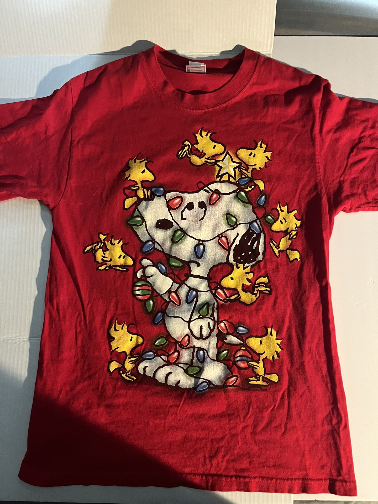Vintage Peanuts Snoopy Woodstock Christmas T Shirt Lights Cartoon Graphic Medium