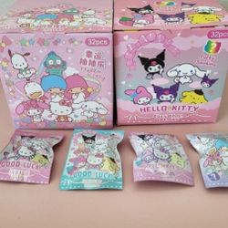 32 PCS Sanrio Mystery Erasers Blind Bag 2 Styles (WHOLE BOX) FREE Large Reuseable Bag 