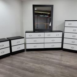 Dresser Whit Mirror, Chest And 2 Nightstands  - Cómoda Con Espejo, Gavetero Y 2 Mesitas De Noche 