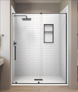50% OFF - Shower Kit CASTICO Subway 32"x60" Solid Composite Stone w/ Matte Black Door