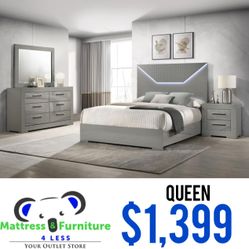 Ives 4-Piece Queen Bedroom Set Grey High Gloss