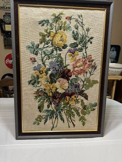 Large Handmade Floral Needlepoint Wall Art