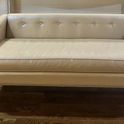60in Beige Faux Leather Sofa
