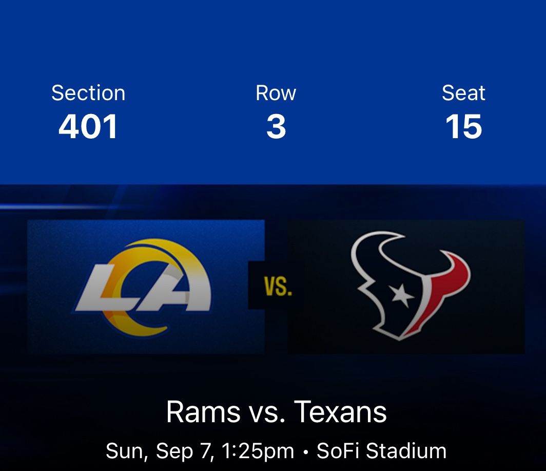 rams vs texans $275(2 tickets)