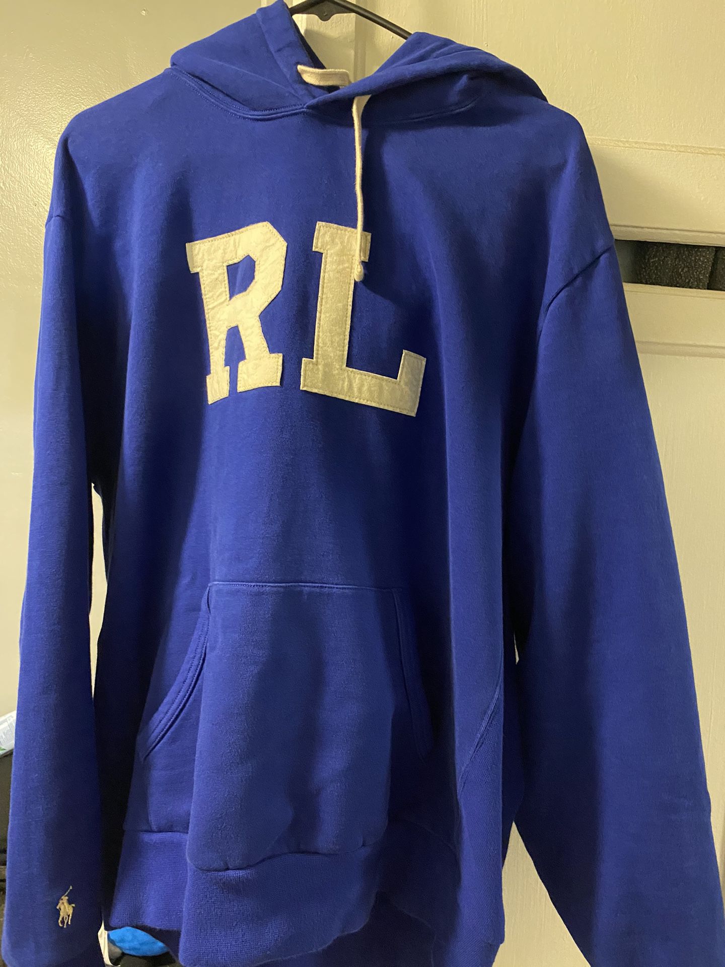 Polo Ralph Lauren Men's Royal Blue RL Monogram Fleece Pullover Hoodie Size XL