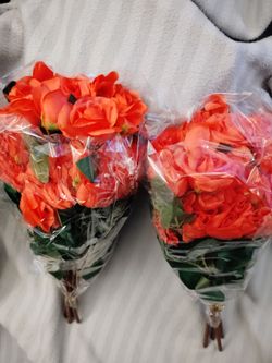 8 Bundles of Artificial Red Rose Bouquets- Spring-Summer Decor