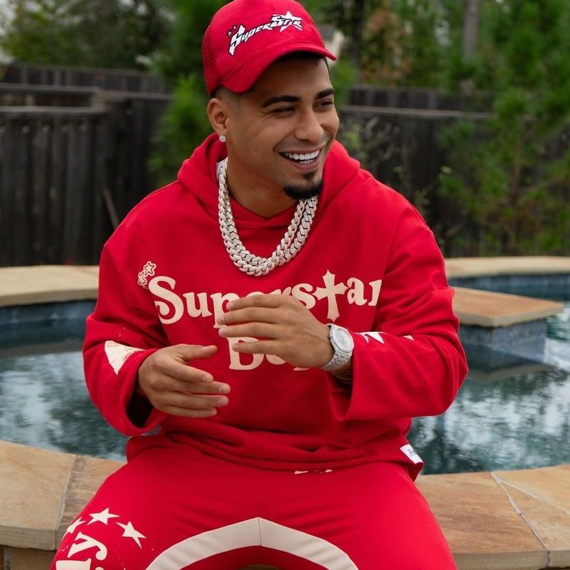 Red Superstar Debt hoodie/Flares In medium Size