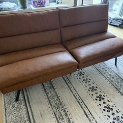 Brown Faux Leather Futon