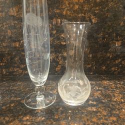 Vintage Glass Vase & Champagne Glass Set