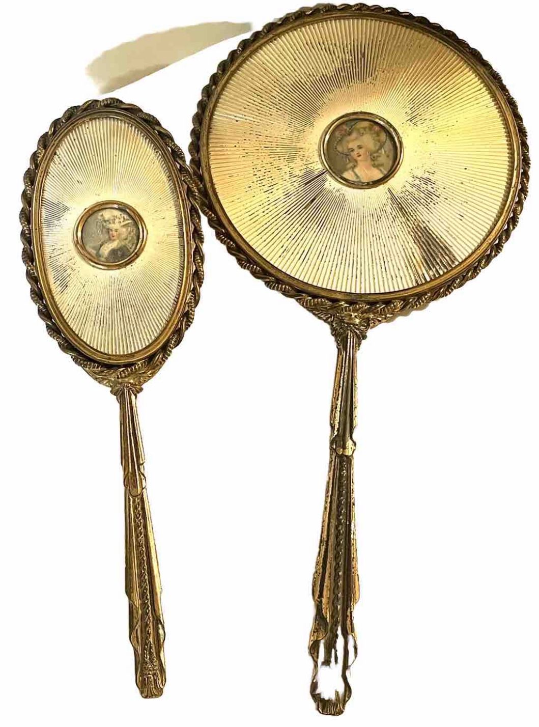Antique Cameo Gilt Mirror And Brush Set