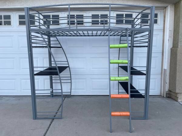 Heavy Duty Twin Size Loft Bed Frame with Reading Desk and Bookshelves Dimensions: 78”x41”x 74”(H) Color: Gray Great condition. Like new Great Worki