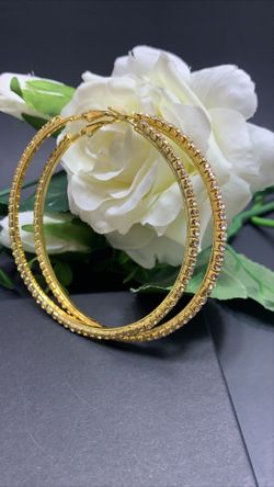 Gold Plated 86mm Circle Rhinestone Hoop Earrings, Silver and Gold Color (2 Pairs)
