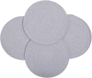Pack of 4 Jute Woven Placemats, 13.8 Inch Round Braided Placemats, Brown Braided Placemats, Handmade, Heat Resistant