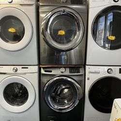 Samsung Electric Front Load Washer & Dryer Set In Silver
