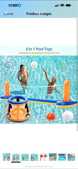 Brand New       Jasonwell Pool Toys Games Set - 3 in 1 Pool Volleyball Net Basketball Hoop Ring Toss Game Inflatable Floats Water Floating Volleyball 