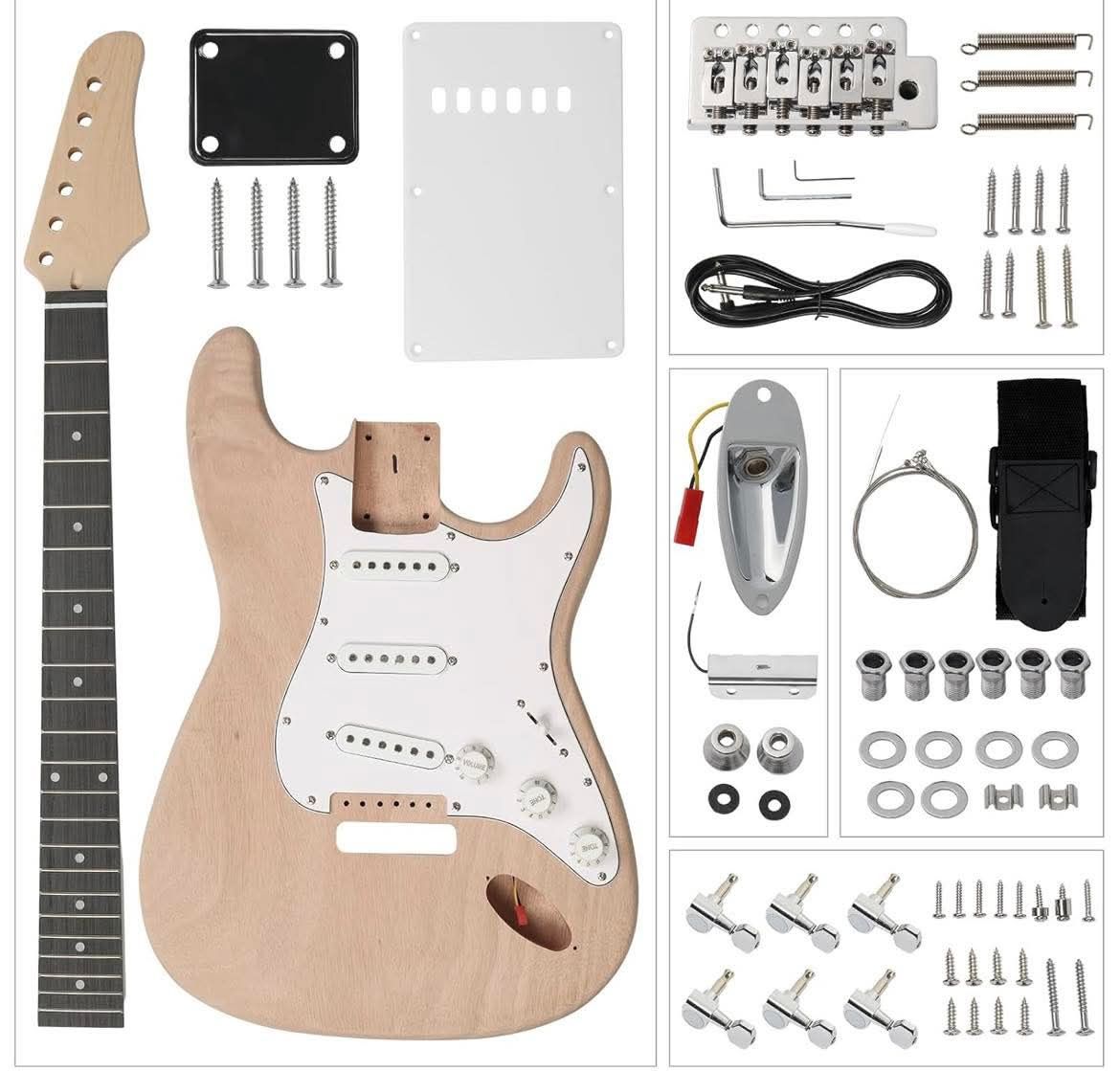 Ktaxon DIY Guitar Kit with Mahogany Body, Ebony Fingerboard and Maple Neck, 6 String DIY electric Guitar Kit with Classic Design, Easy Installation & 