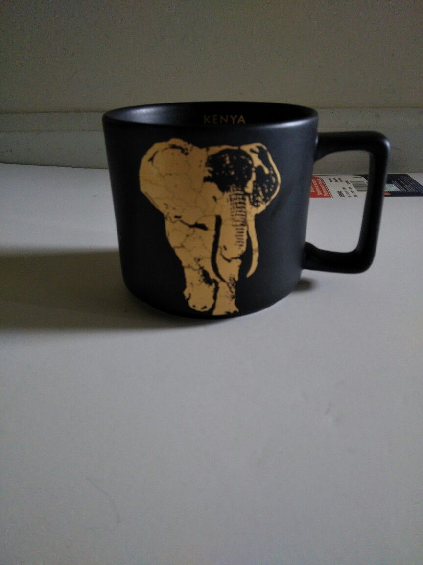 2016 Starbucks Kenya Gold Elephant Black Matte Coffee Cup Mug