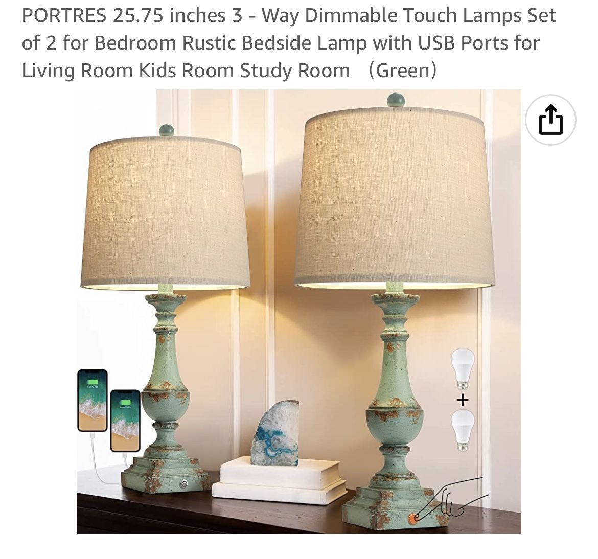 PORTRES Portres 2575 Inches 3 - Way Dimmable Touch Lamps Set