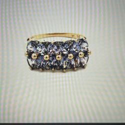 14K Yellow Gold .10ct tw Diamond & Amethyst Ring