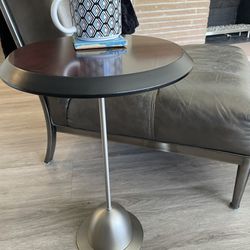 Round wood and metal side table 14 inches by 21.5 inches Tall