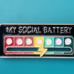 Black Enamel Social Battery Humorous Pin 