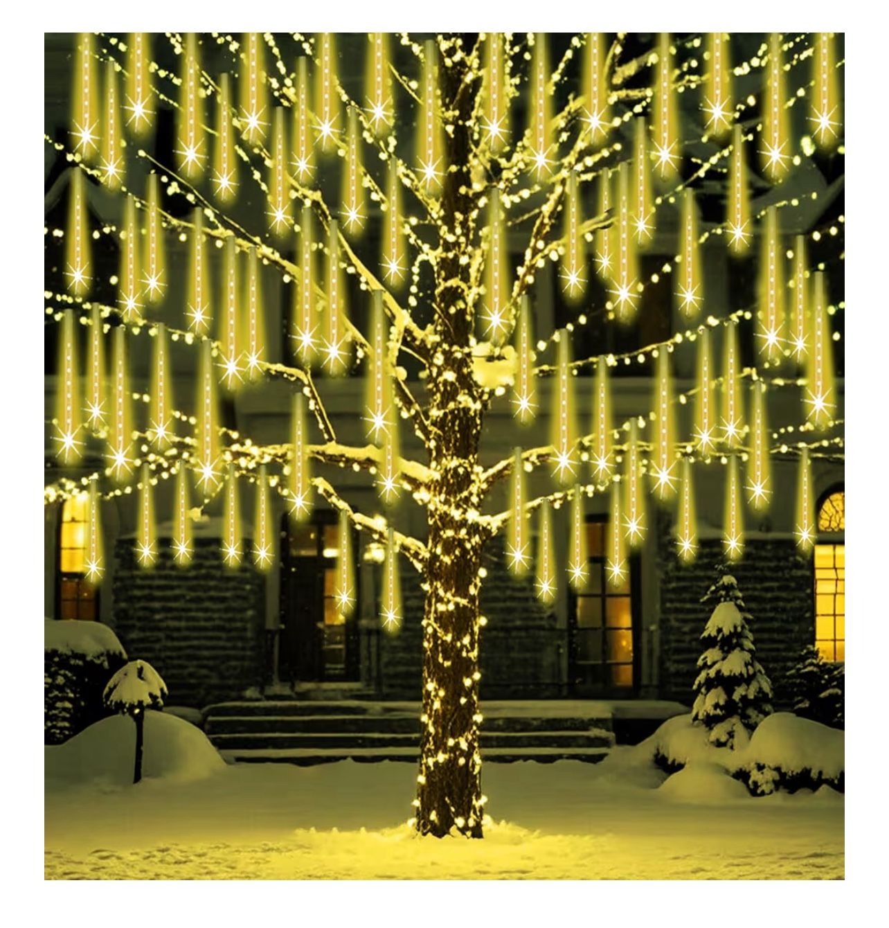 Brandnew Meteor Shower Lights Outdoor Christmas Lights 24-Tube 576LEDs Snow Falling Rain Cascading Icicle String Light for Xmas Tree Christmas Decorat