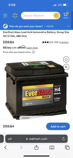 EverStart Maxx Lead Acid Automotive Battery, Group Size H4 12 Volt, 480 CCA