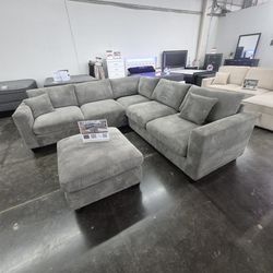 💝  Sofa Sectional, Gray Color, Corduroy Fabric, New in the Box.