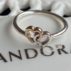 Pandora Sterling Silver Heart to Heart Ring with Silver and Gold Hearts