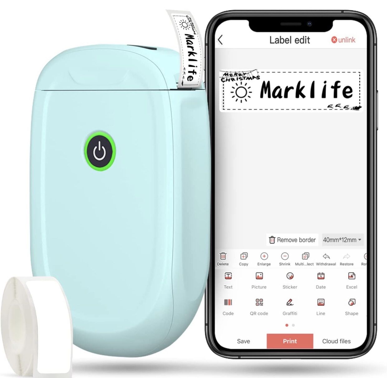 MARKLIFE P11 Label Maker Machine, Portable Mini Thermal Compact Sticker Printer with Tape, Inkless & Handheld Lable Maker 