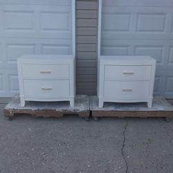 Gorgeous Matching Oak Bow Front, Mid-Century Modern Night Stands with 2 Large/Deep Drawers