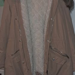 Giolshon Women's Twill Parka Jacket Warm Winter Coat with Faux Fur Collar Women's Size 2X, New