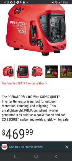 1400 Watt SUPER QUIET Inverter Generator with CO SECURE