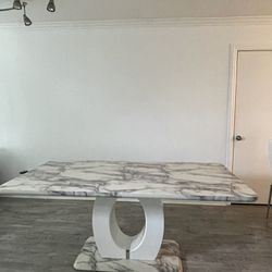Faux Marble Pedestal Base Dining Table