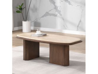 Kasha Travertine Top/Walnut Coffee Table