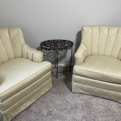 Vintage Cream Mid Century Chanel Back Silk Chairs!  A Pair!  Beautiful! 