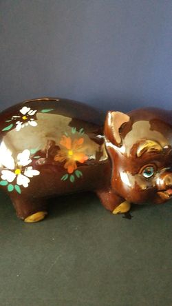 Vintage Earthenware Ceramic Piggy Bank