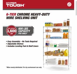 6-TIER CHROME HEAVY-DUTY WIRE SHELVING UNIT 47.7 IN W X 18 IN D X 72 IN H
